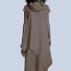 Bryn Walker Noa Natural Linen Gray Lagenlook Asymmetrical Cowl Tunic Size XS/S